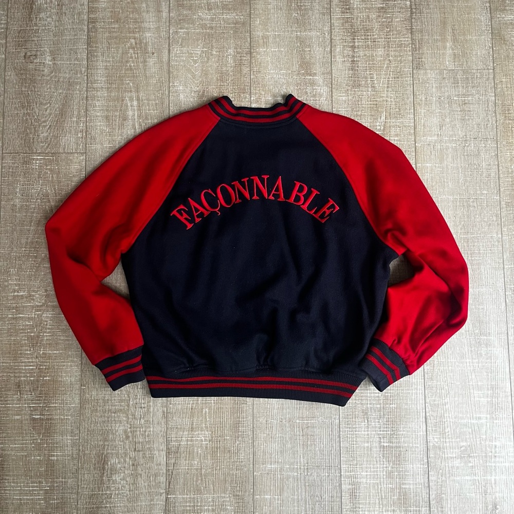 Vintage Faconnable Navy Red Wool Varsity Jacket